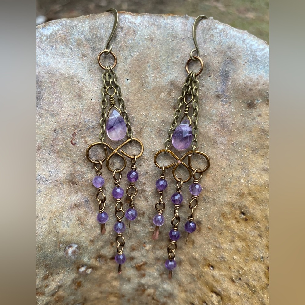 Amethyst and Fluorite Chandelier Earrings
